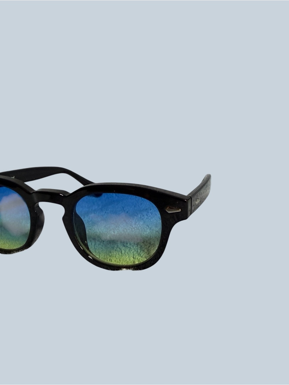 Black Frame Sunglasses with Blue-Green Gradient Lenses - Picture 5 of 12